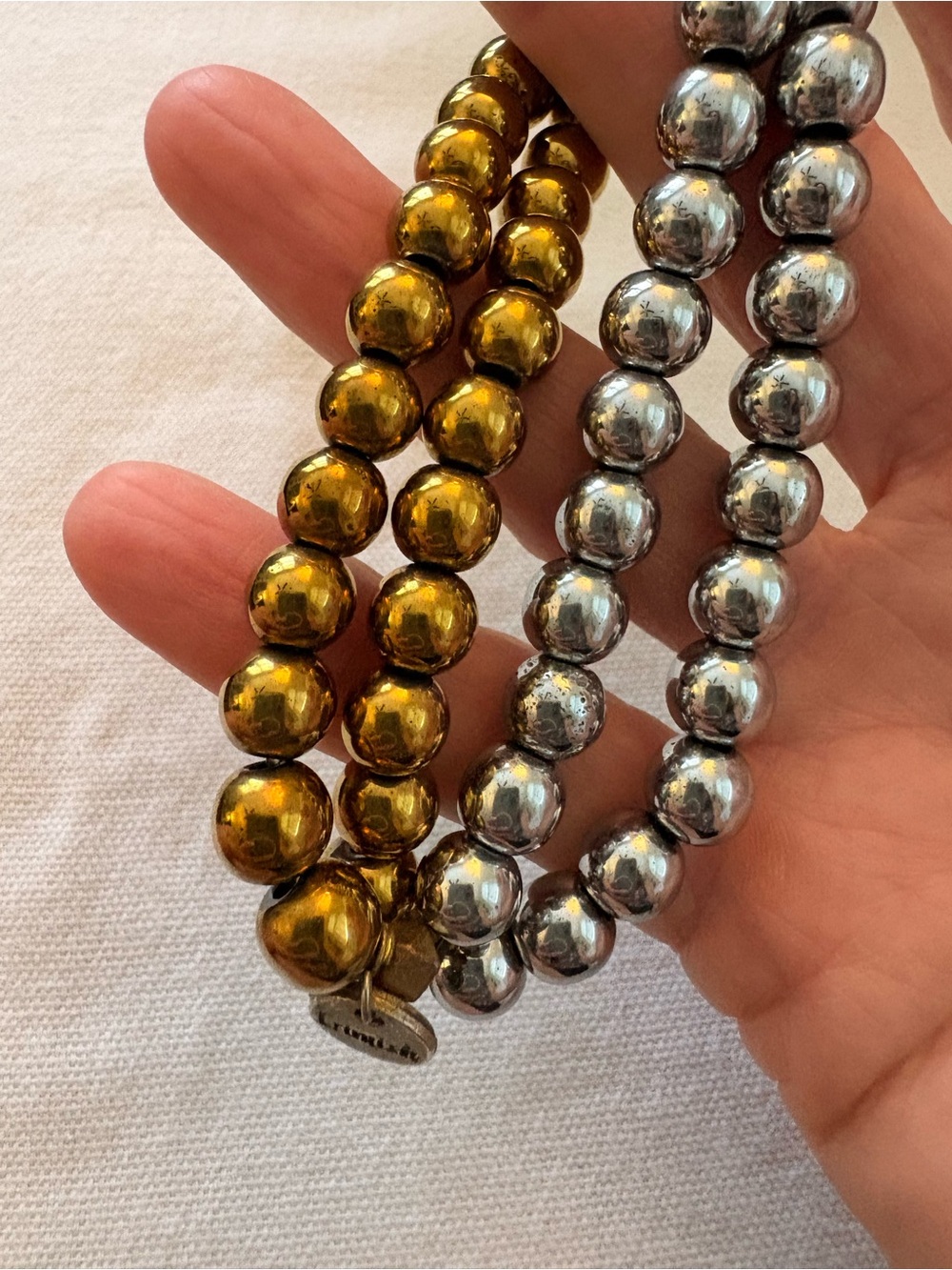 Erimish Metallic Gold and Silver Beaded Stretch Bracelet Set - Picture 7 of 7